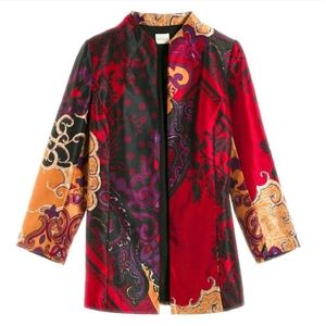 Chico's Avant Garde Red Crepe De Chine Far East Pattern Party Jacket